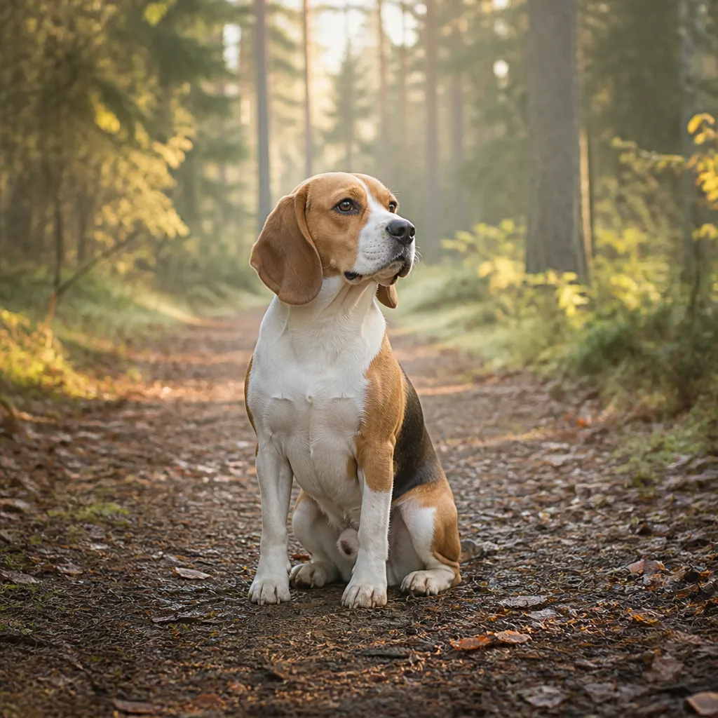 Hund av rasen Beagle i naturlig svensk miljö