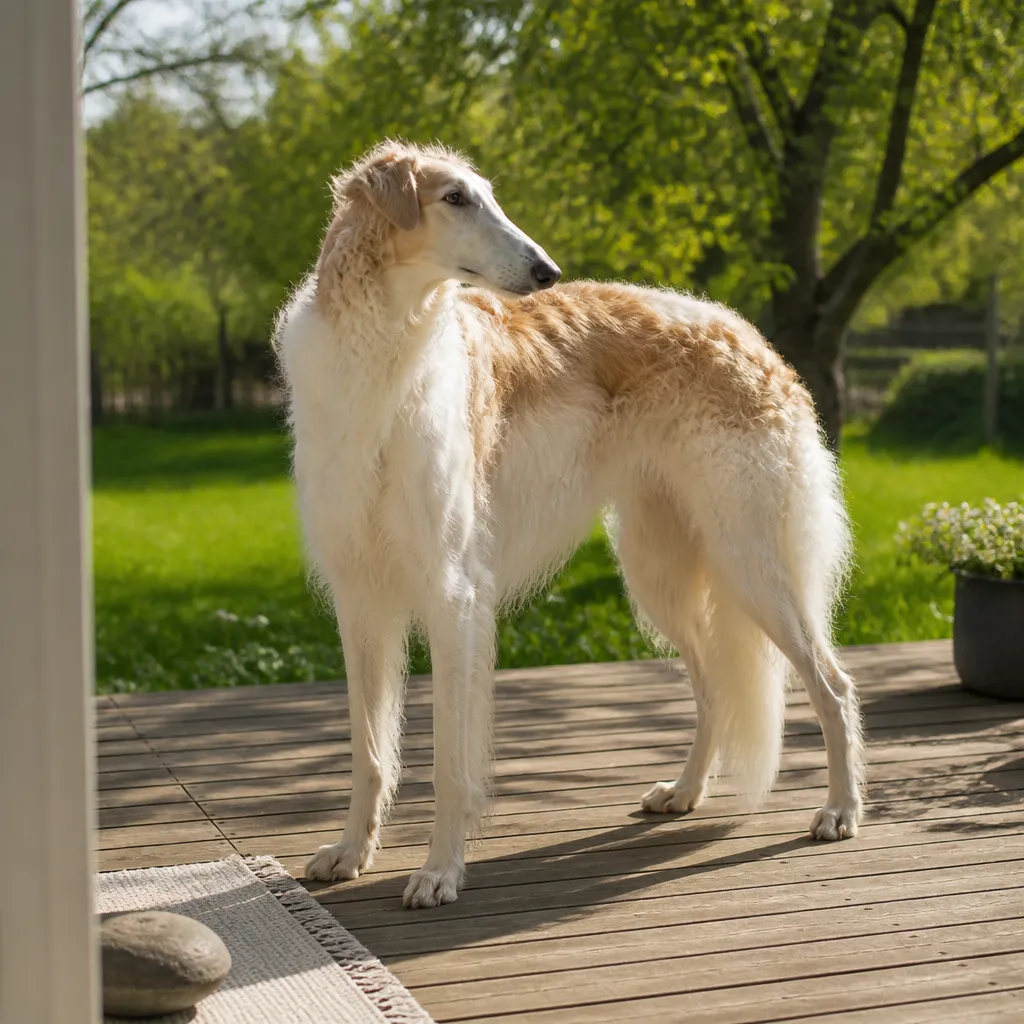 Hund av rasen Borzoi i naturlig svensk miljö
