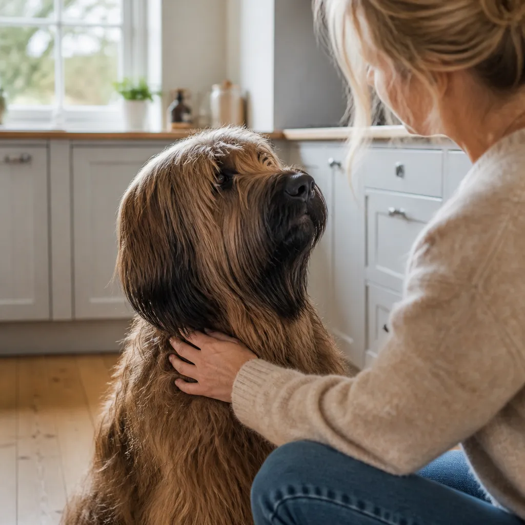 Hund av rasen Briard i naturlig svensk miljö