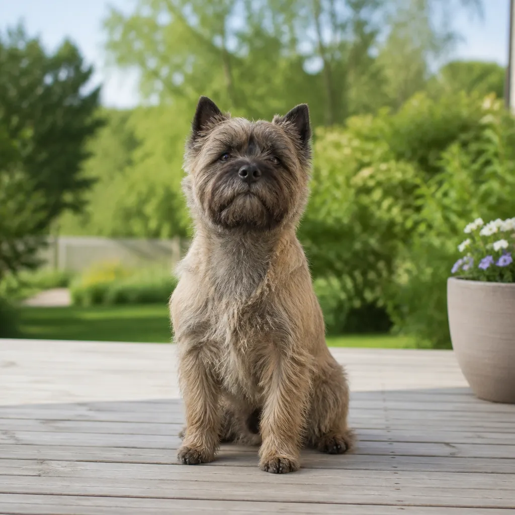 Hund av rasen Cairnterrier i naturlig svensk miljö