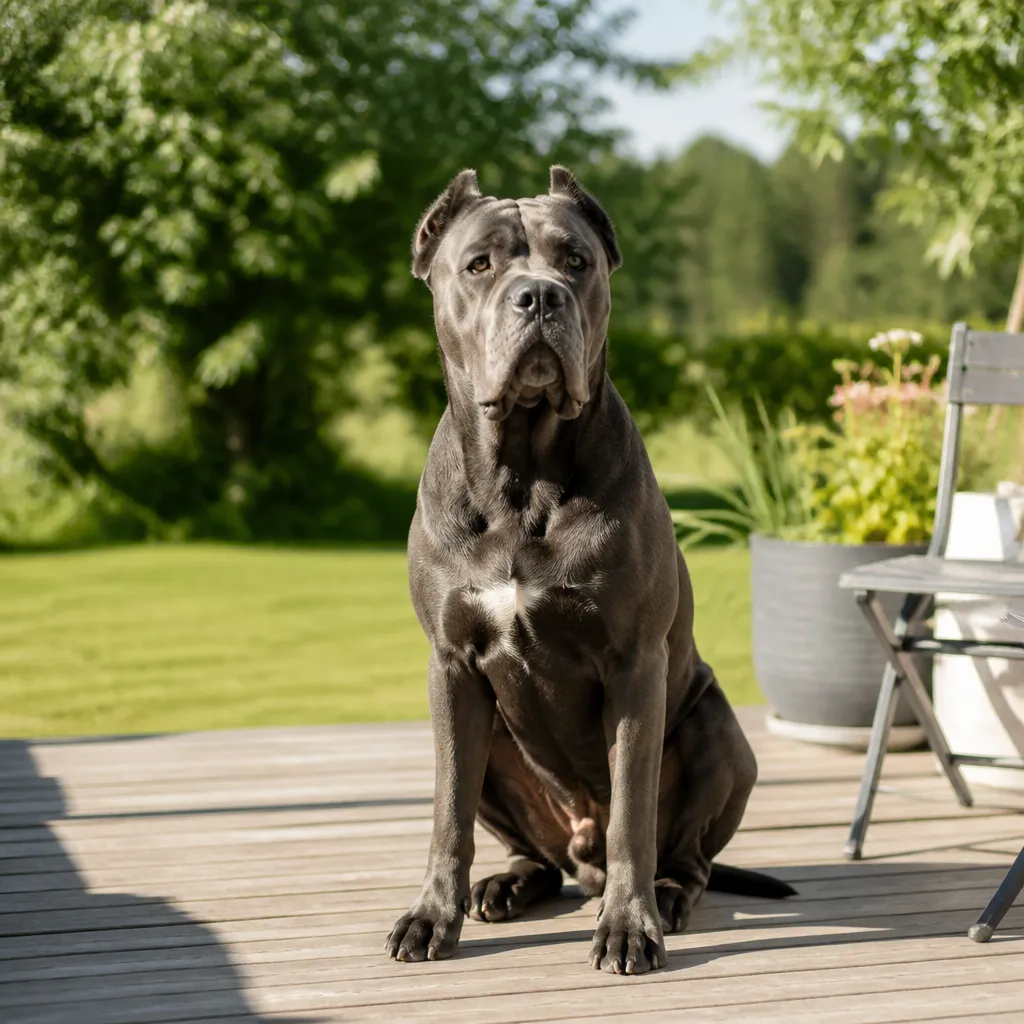 Hund av rasen Cane Corso i naturlig svensk miljö