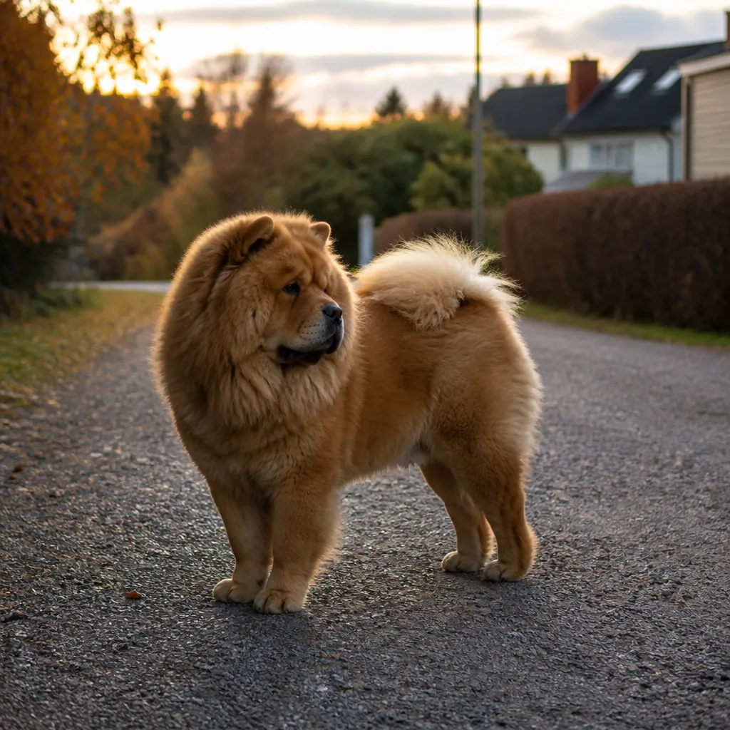 Hund av rasen Chow-chow i naturlig svensk miljö
