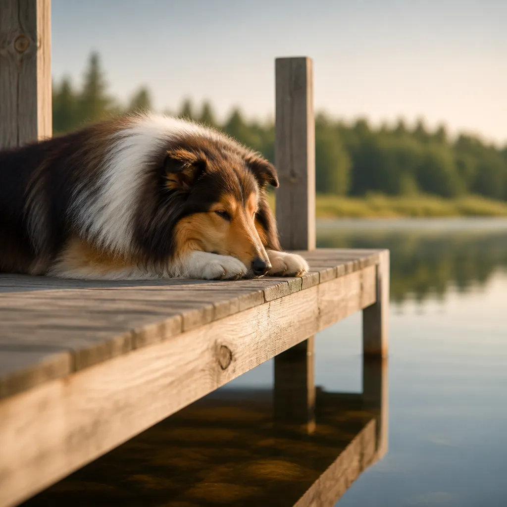 Hund av rasen Collie i naturlig svensk miljö