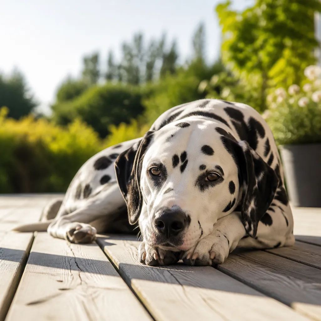 Hund av rasen Dalmatin i naturlig svensk miljö