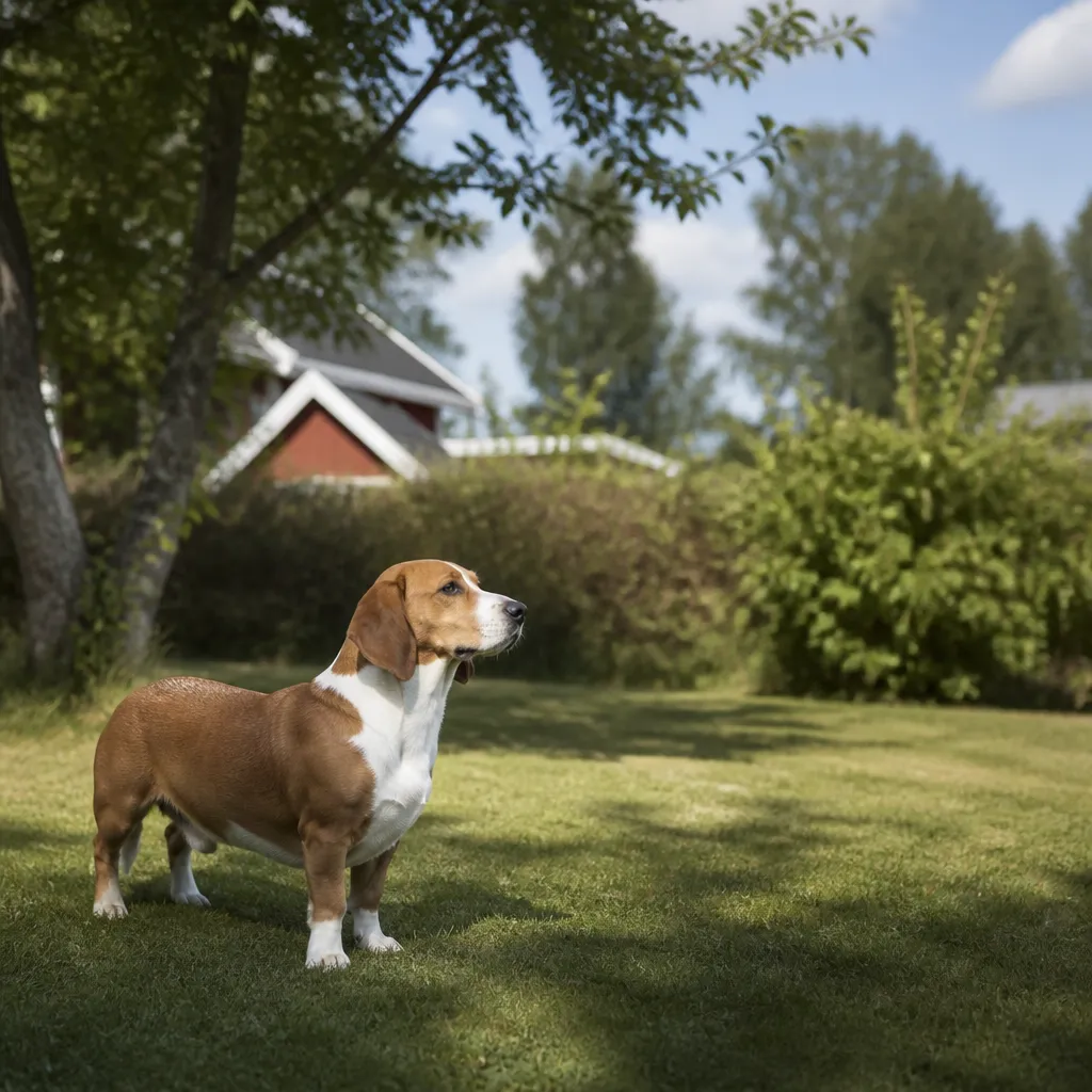 Hund av rasen Drever i naturlig svensk miljö