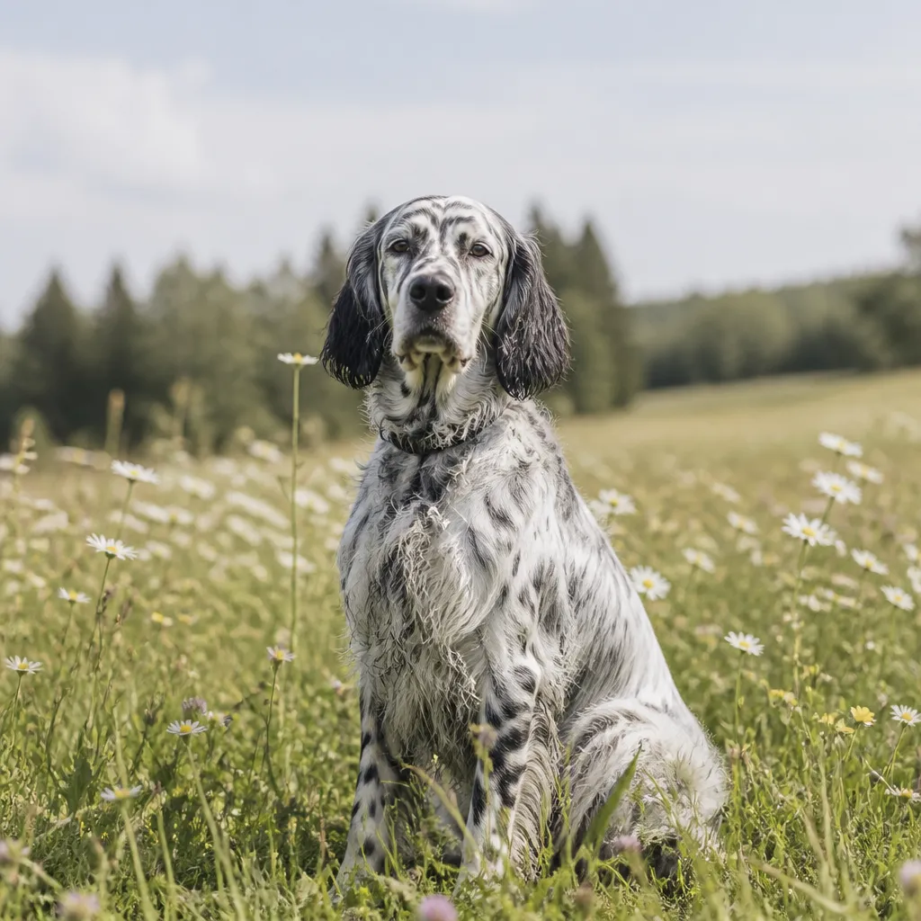 Hund av rasen Engelsk Setter i naturlig svensk miljö