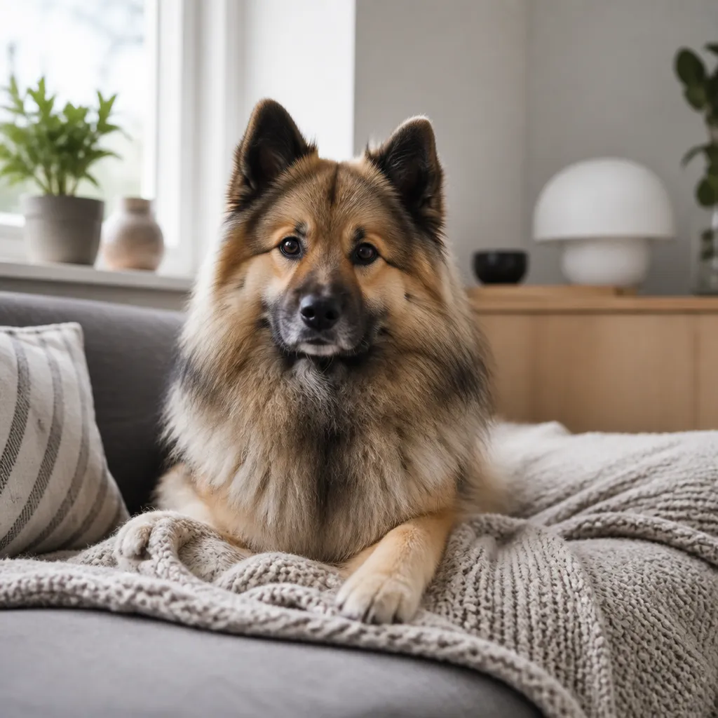 Hund av rasen Eurasier i naturlig svensk miljö