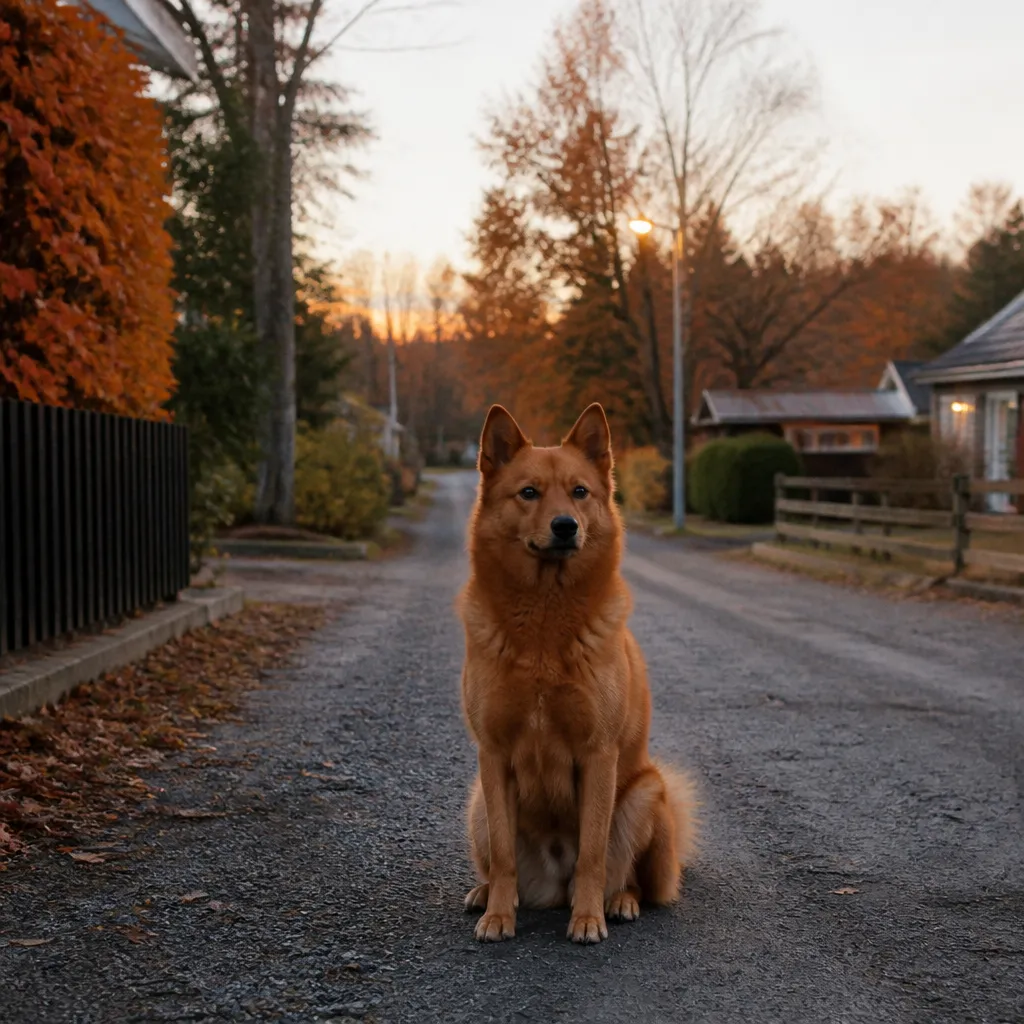 Hund av rasen Finsk Spets i naturlig svensk miljö