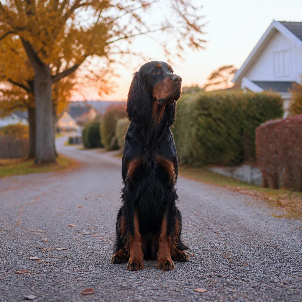 Hund av rasen Gordonsetter i naturlig svensk miljö