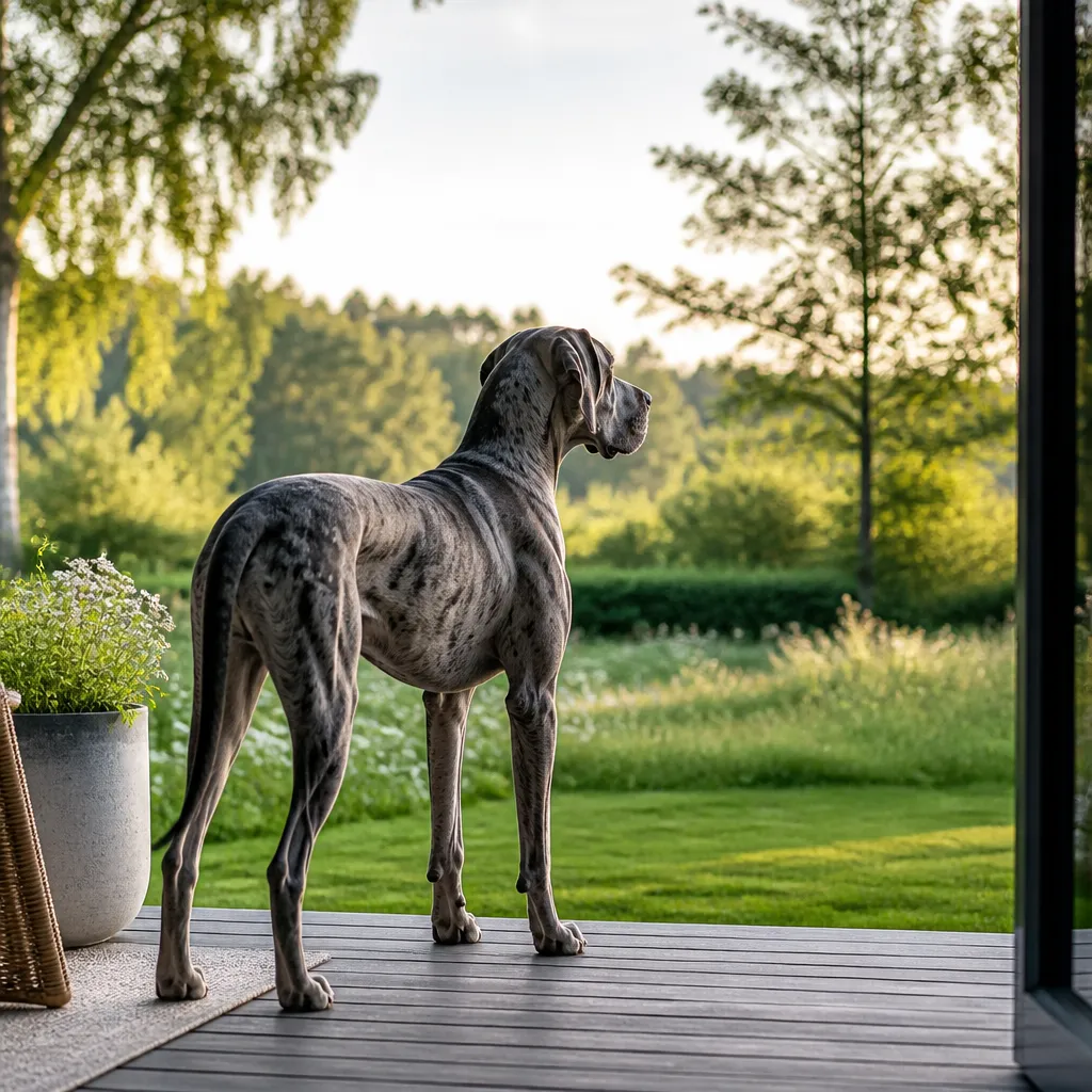 Hund av rasen Grand Danois i naturlig svensk miljö