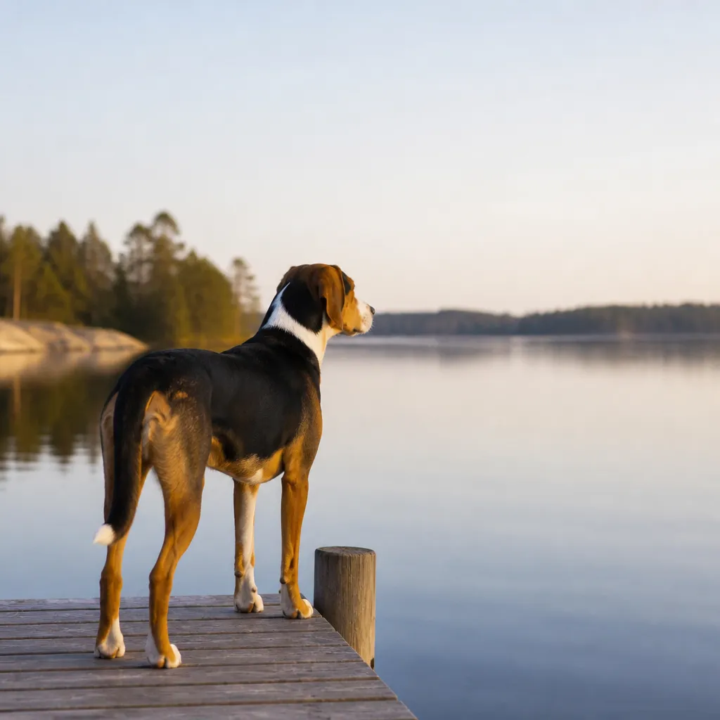 Hund av rasen Hamiltonstövare i naturlig svensk miljö