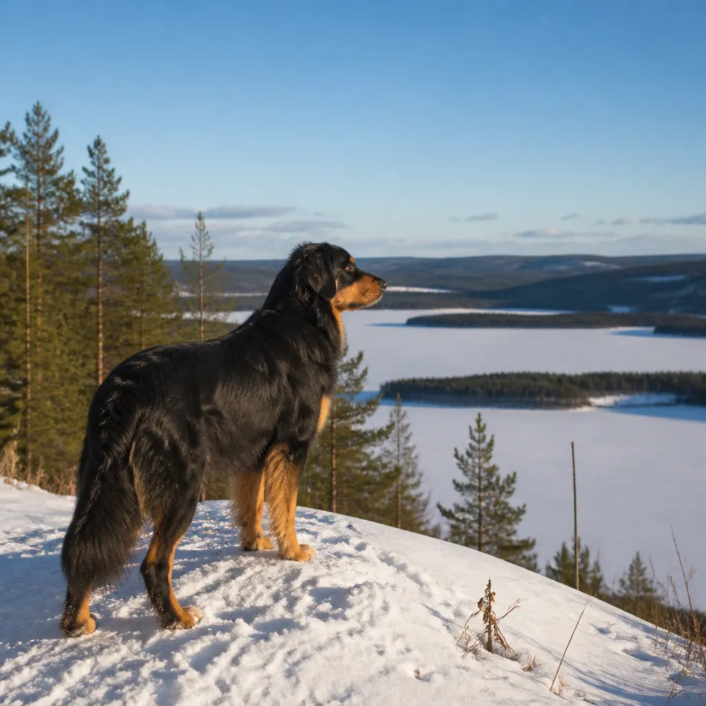 Hund av rasen Hovawart i naturlig svensk miljö