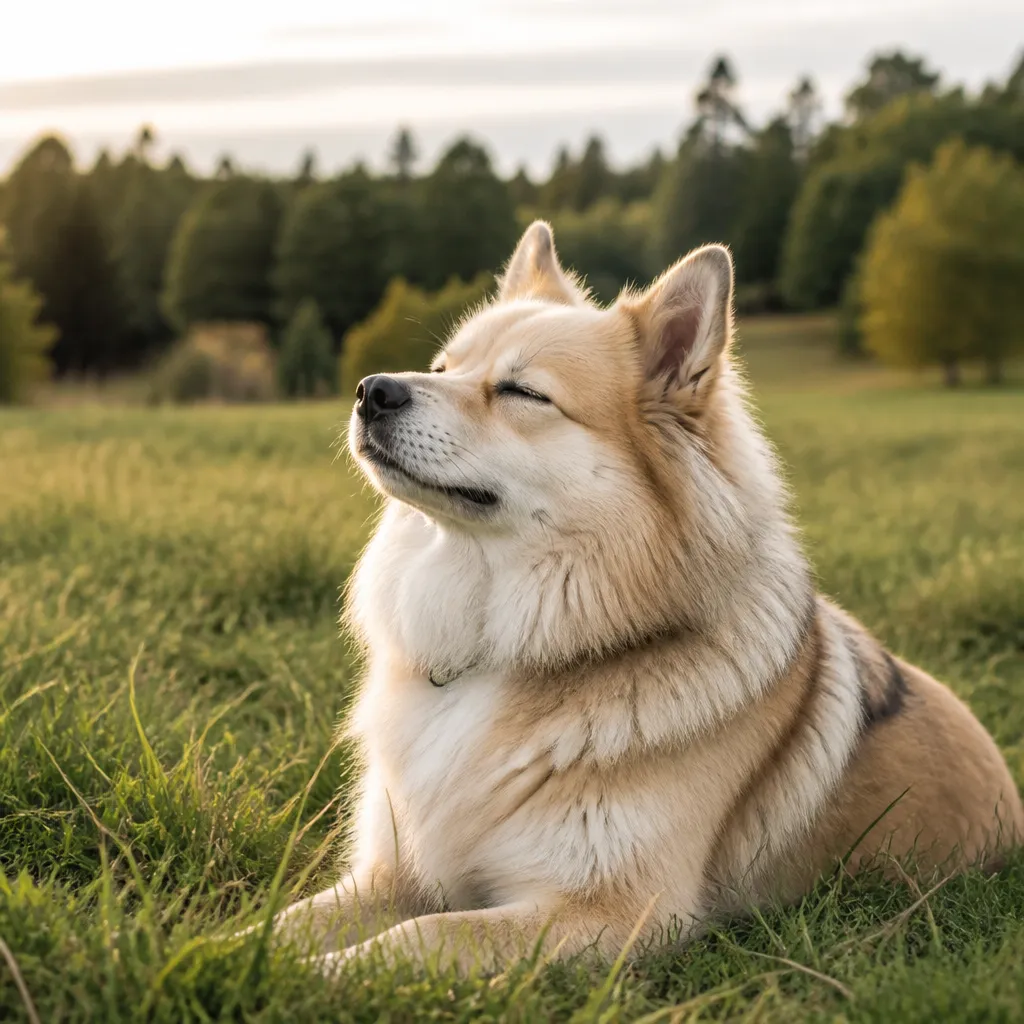Hund av rasen Isländsk Fårhund i naturlig svensk miljö