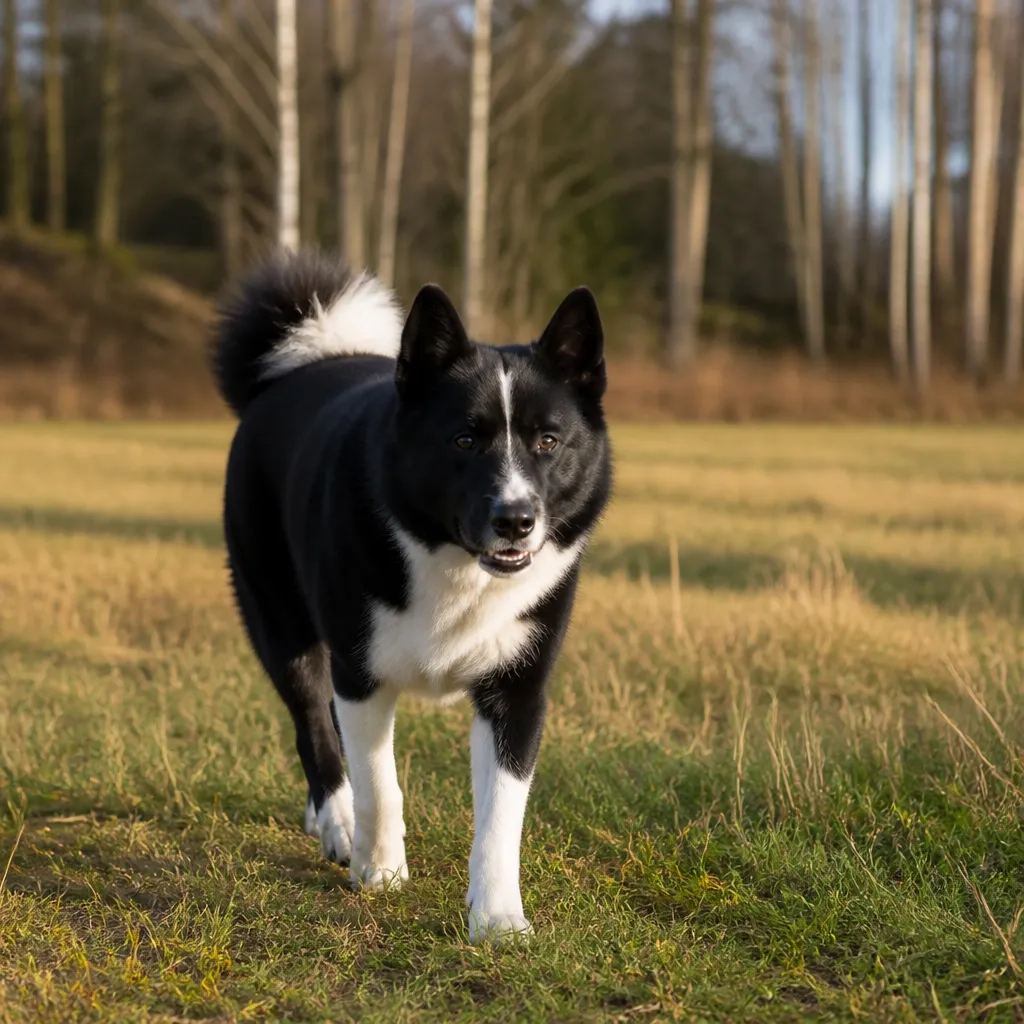 Hund av rasen  i naturlig svensk miljö