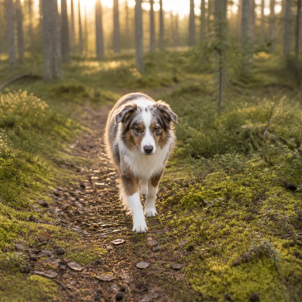 Hund av rasen  i naturlig svensk miljö