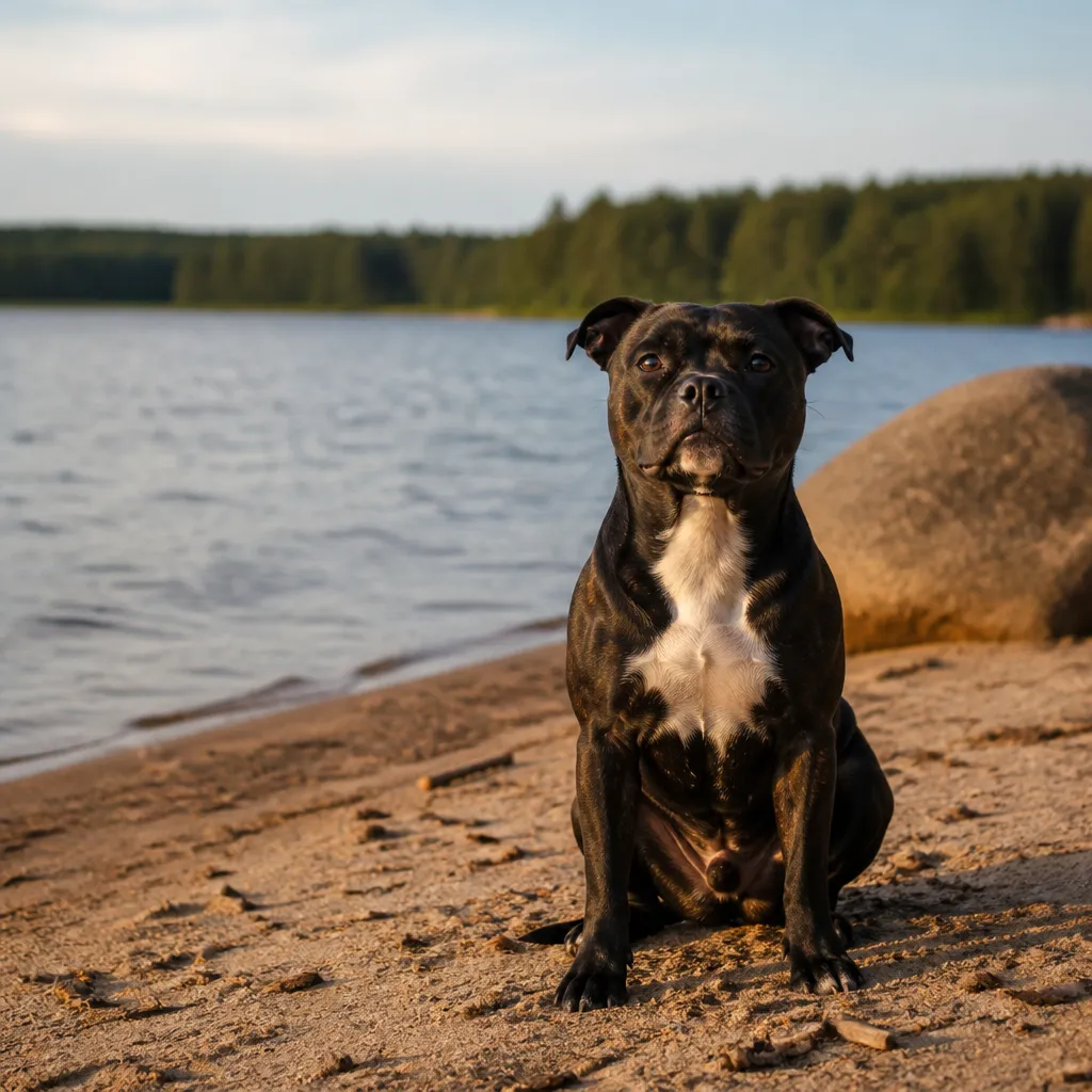 Hund av rasen  i naturlig svensk miljö