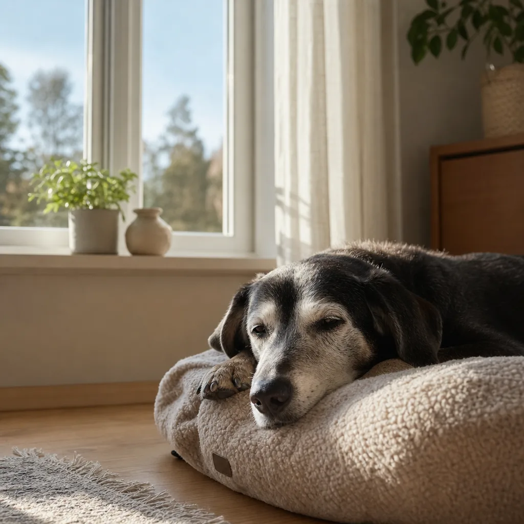 Senior hund vilar på soffa — försäkra senior hund 2026