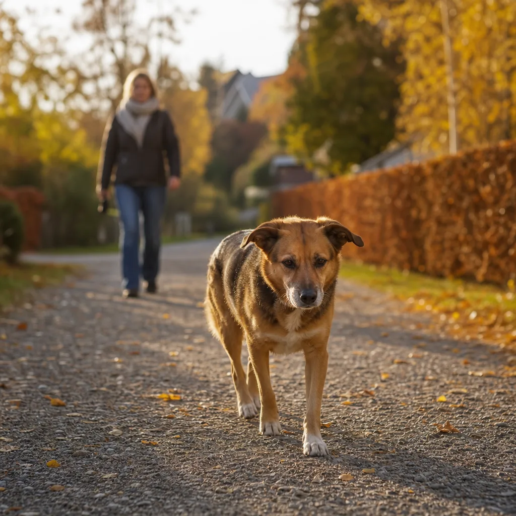Vuxen hund på promenad — försäkra vuxen hund 2026